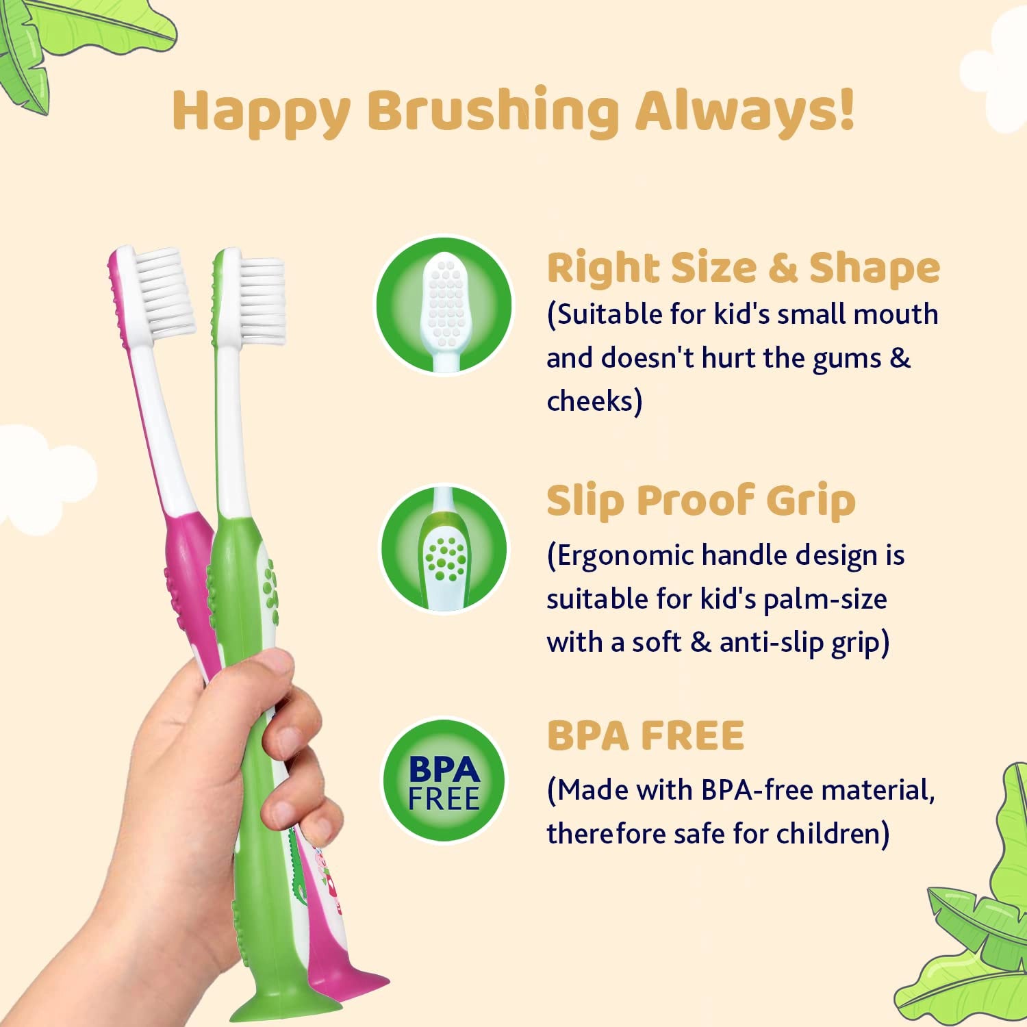 Toothbrush Set 3Y to 8Y Pink and Green Pack of 2