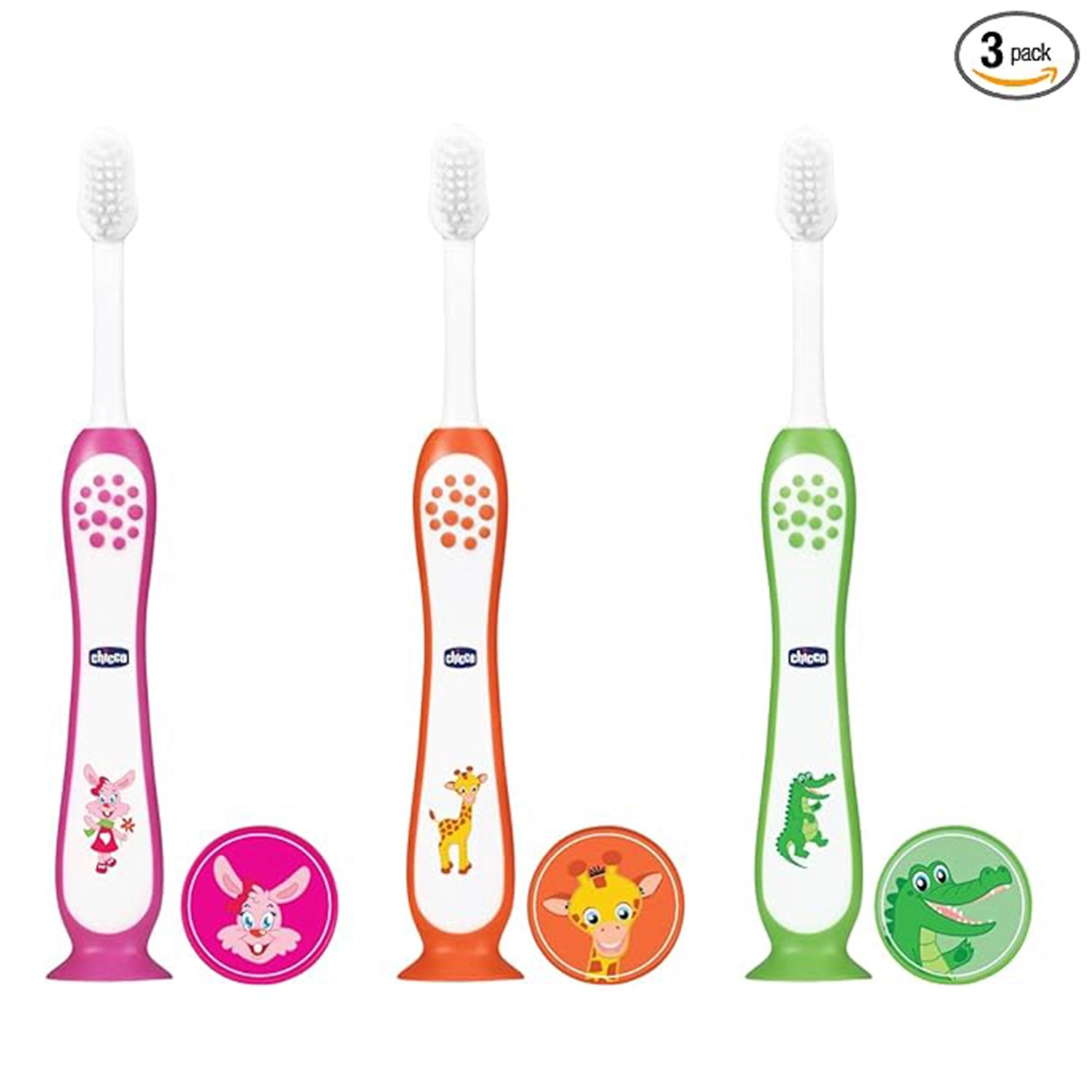Toothbrush Set 3Y to 8Y Pink Orange & Green Pack of 3