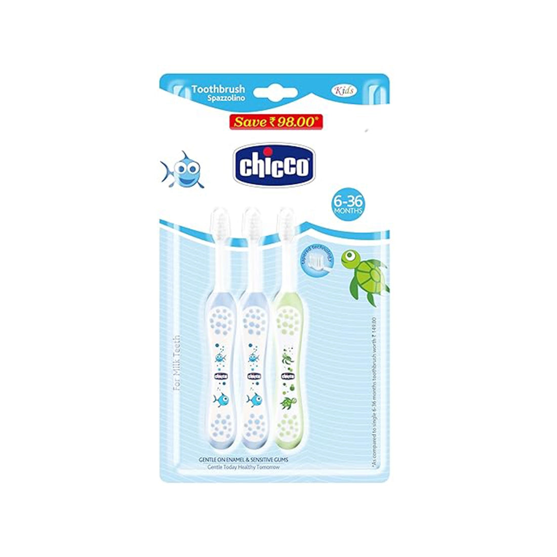 Toothbrush Set 6M to 36M Blue &amp; Green Pack of 3