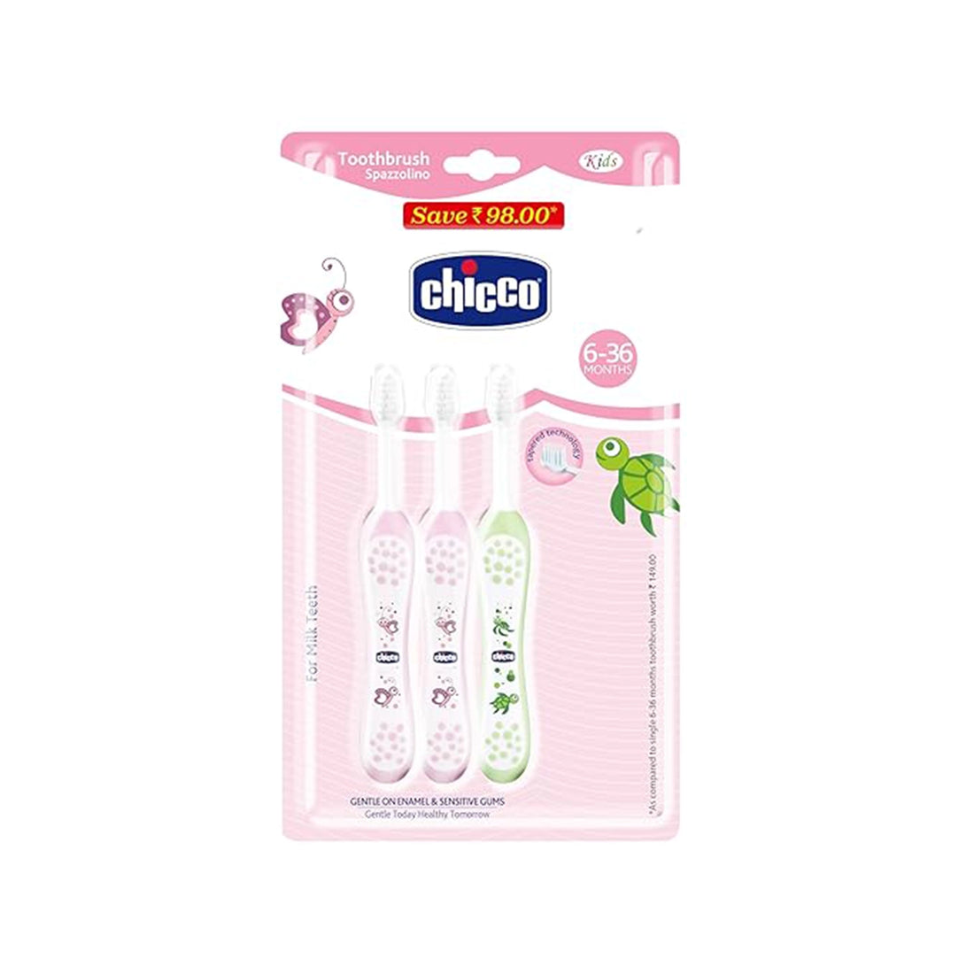 Toothbrush Set 6M to 36M Pink &amp; Green Pack of 3