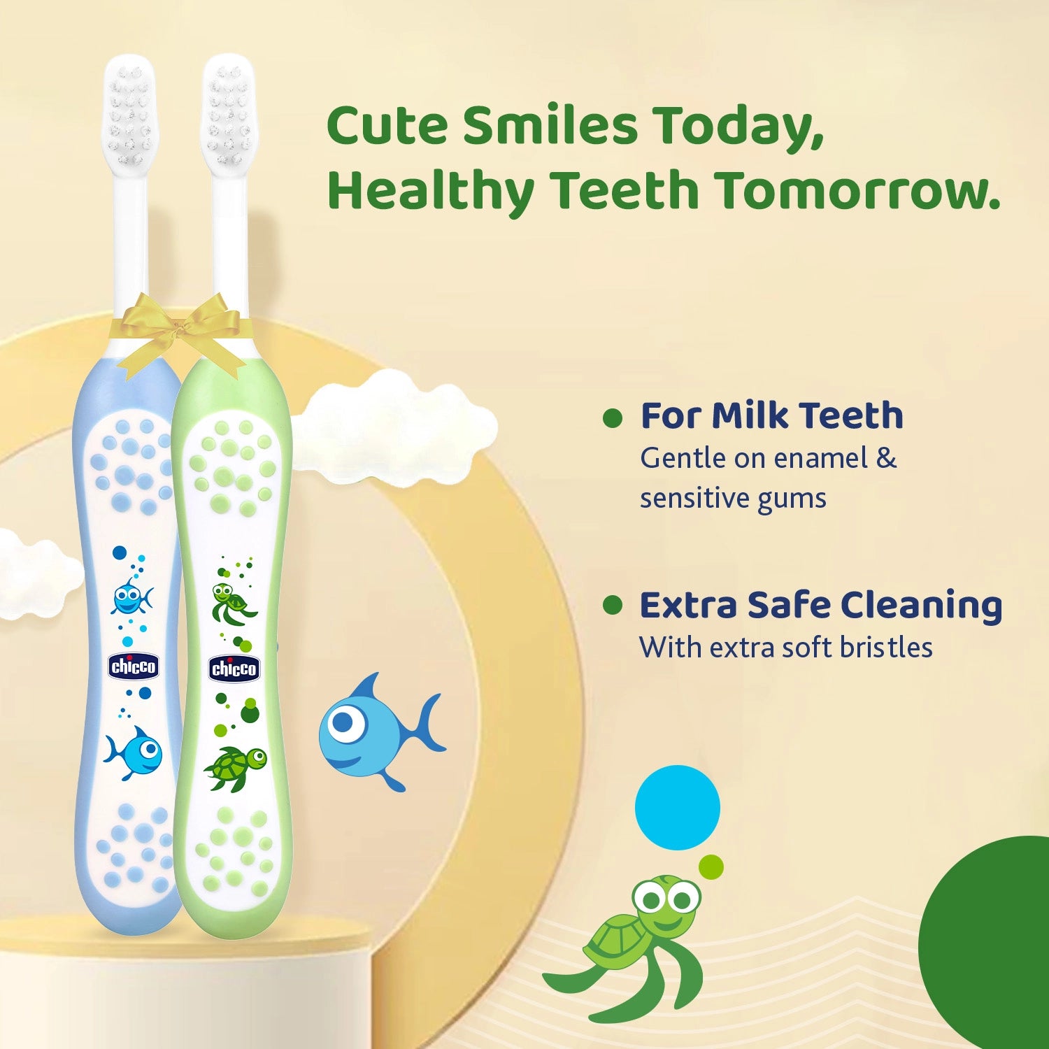 Toothbrush Set 6M to 36M Blue &amp; Green Pack of 2