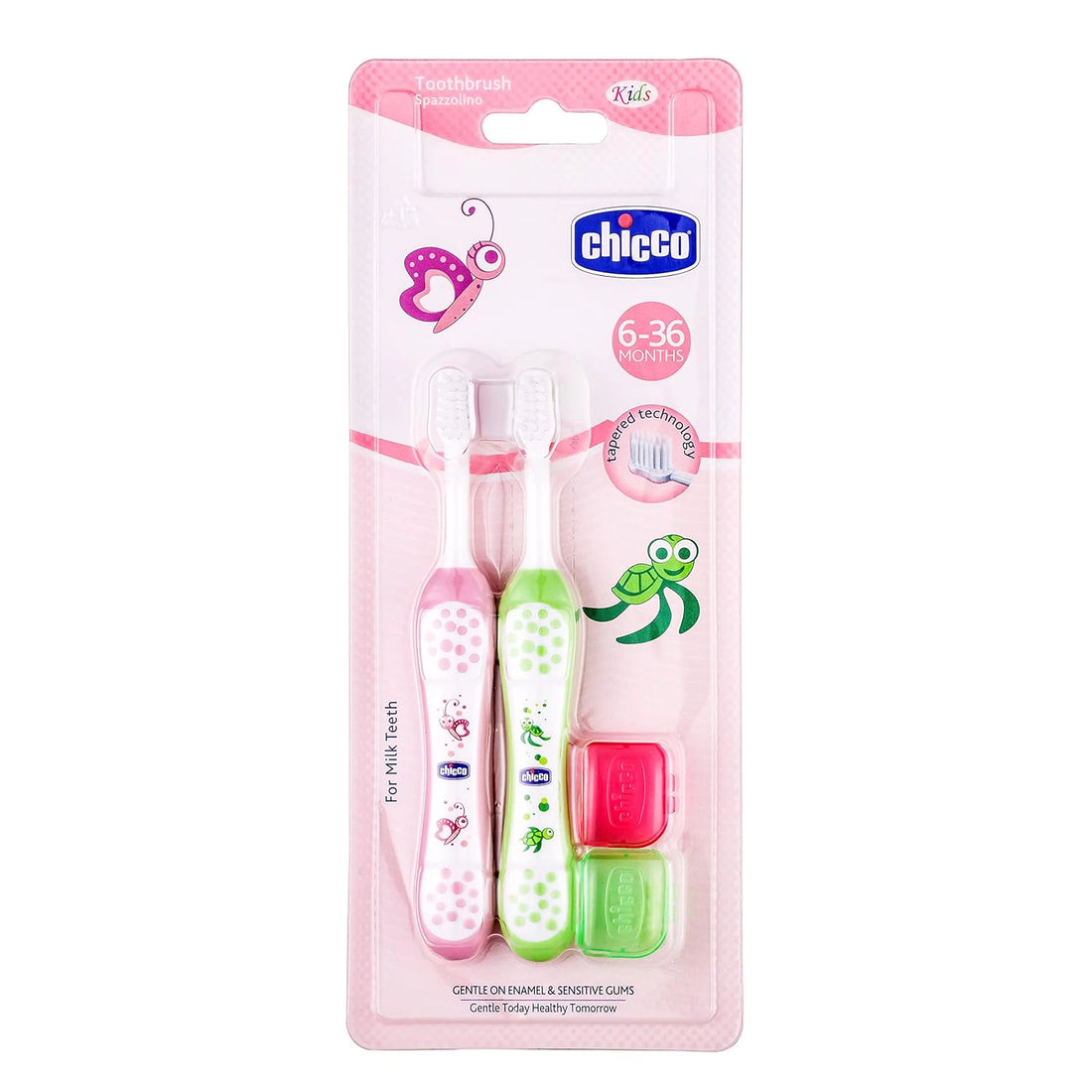 Toothbrush Set 6M to 36M Pink &amp; Green Pack of 2