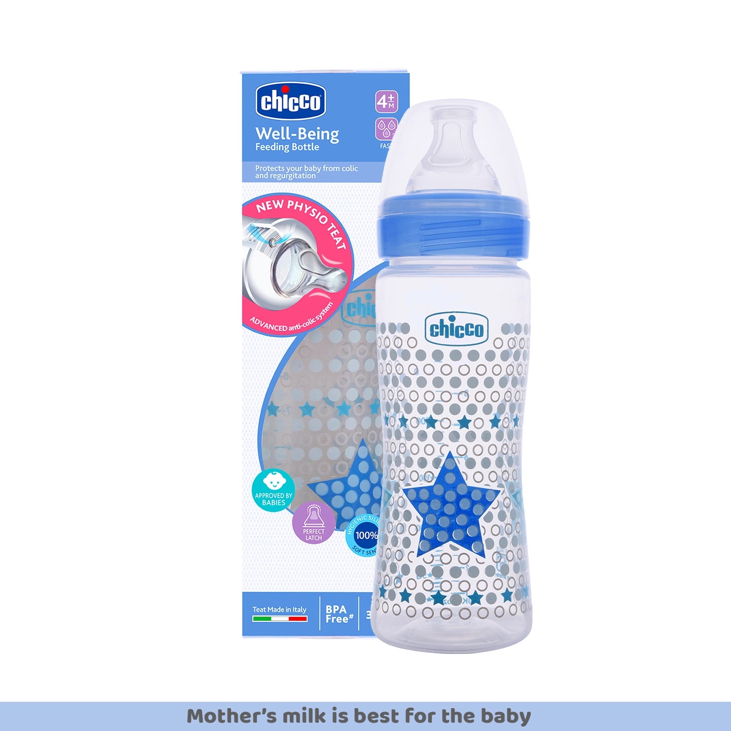 Well Being Fast Flow Baby Bottle 330ml  6M+ Blue