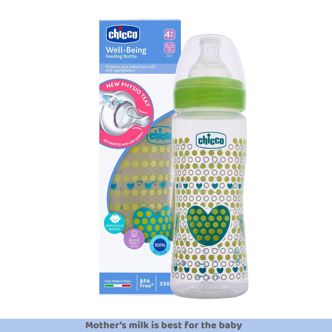Well Being Fast Flow Baby Bottle 330ml  6M+ Green