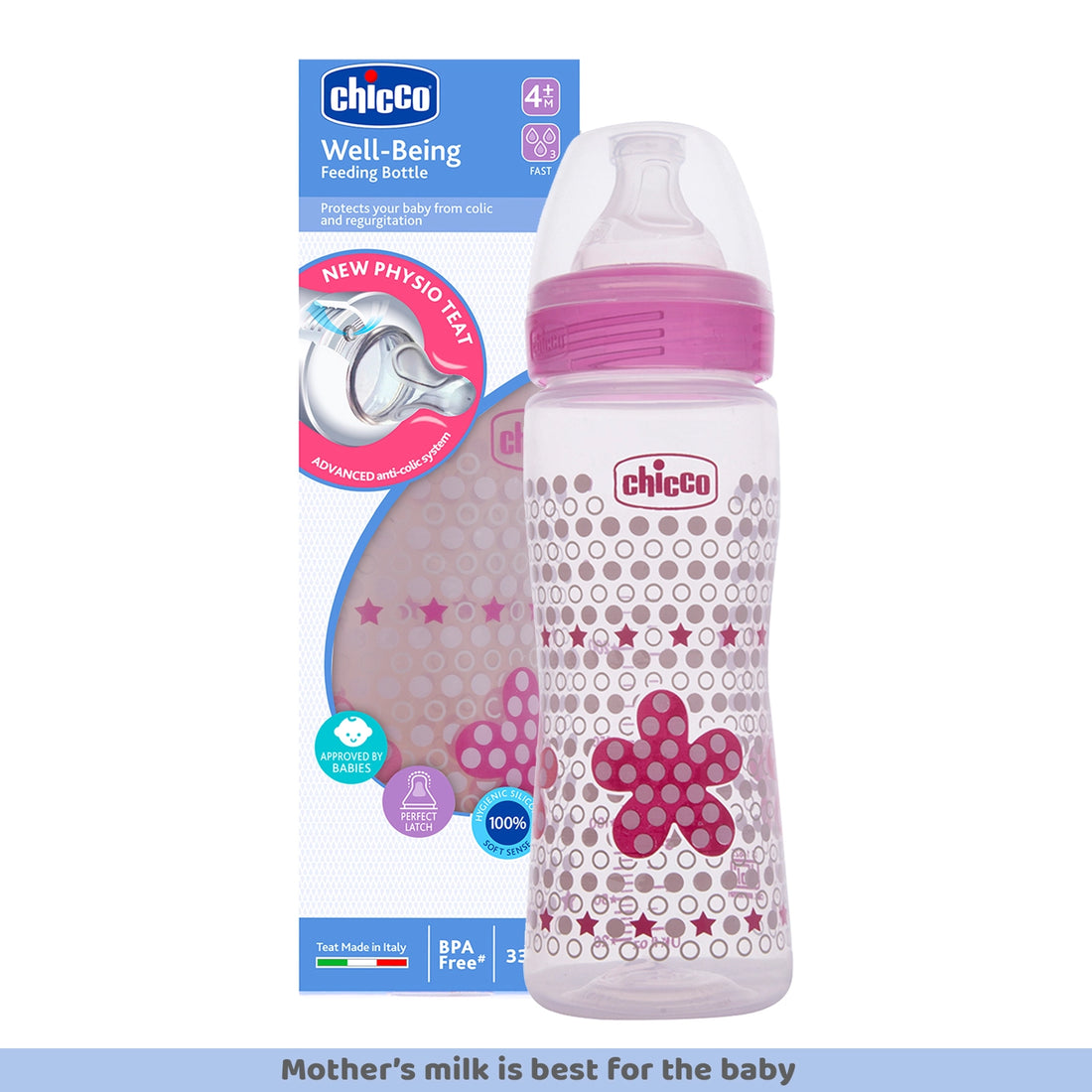 Well Being Fast Flow Baby Bottle 330ml 6M+ Pink