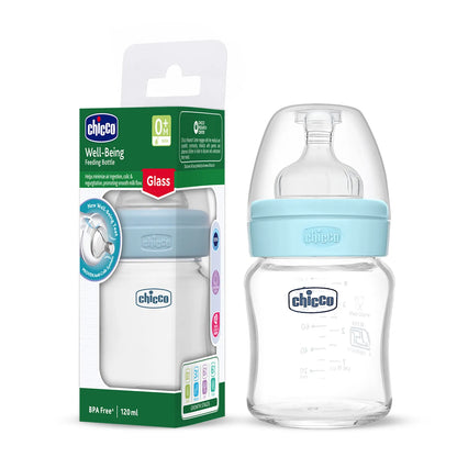 Well Being Glass Feeding Bottle 120ml Blue Slow Flow 0M+