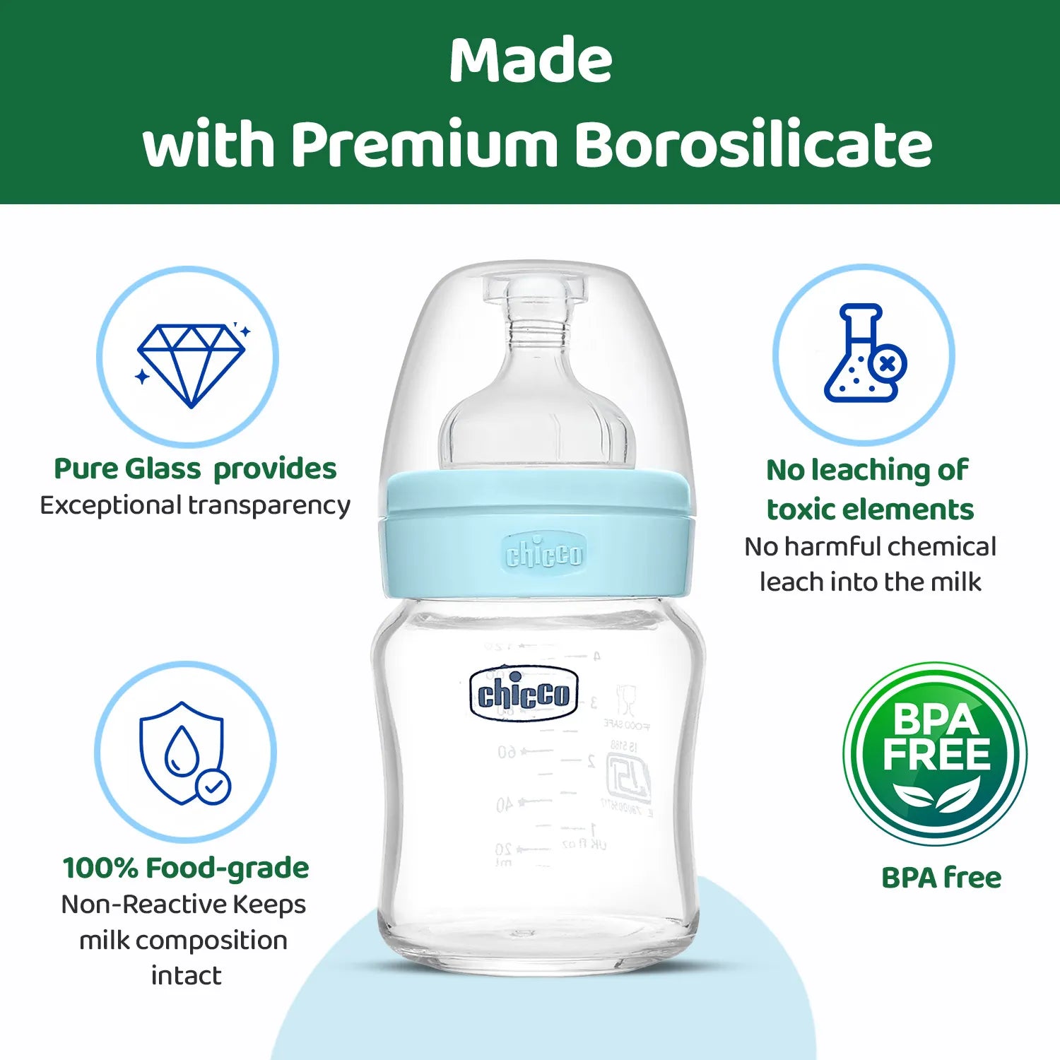 Well Being Glass Feeding Bottle 120ml Blue Slow Flow 0M+