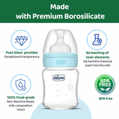 Well Being Glass Feeding Bottle 120ml Blue Slow Flow 0M+
