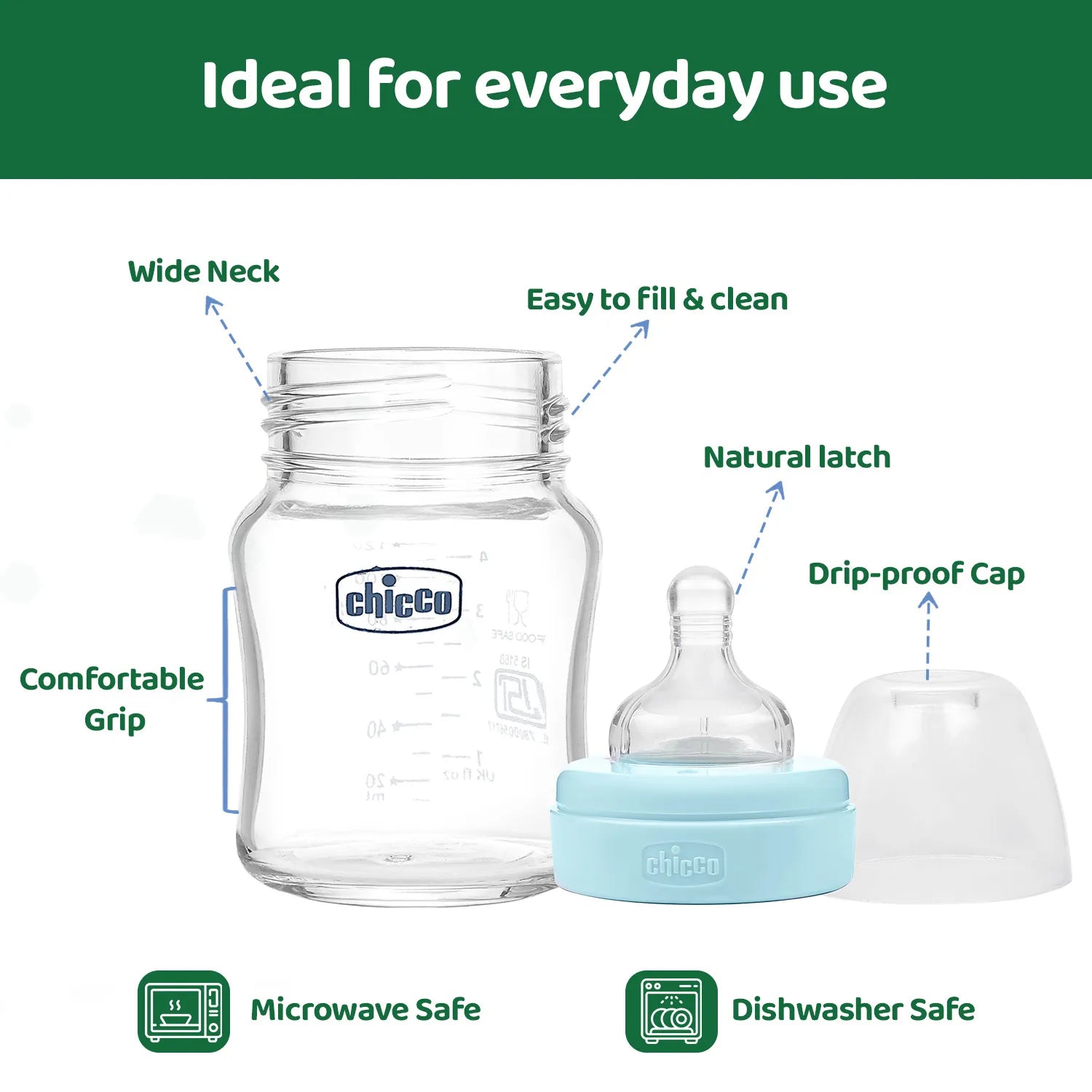 Well Being Glass Feeding Bottle 120ml Blue Slow Flow 0M+