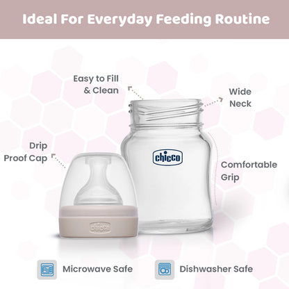 Well Being Glass Feeding Bottle 120ml  Neutral Slow Flow 0M+