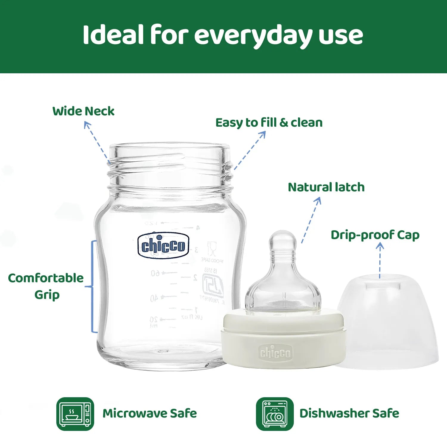 Well Being Glass Feeding Bottle 120ml Neutral Slow Flow 0M+
