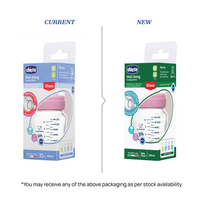 Well Being Glass Feeding Bottle 120ml  Pink Slow Flow 0M+