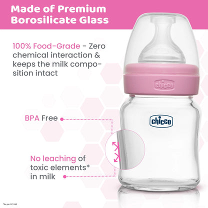 Well Being Glass Feeding Bottle 120ml  Pink Slow Flow 0M+