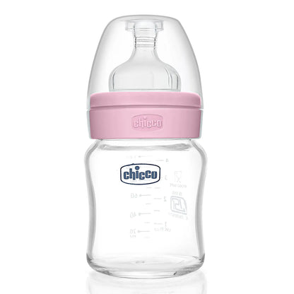 Well Being Glass Feeding Bottle 120ml Pink Slow Flow 0M+