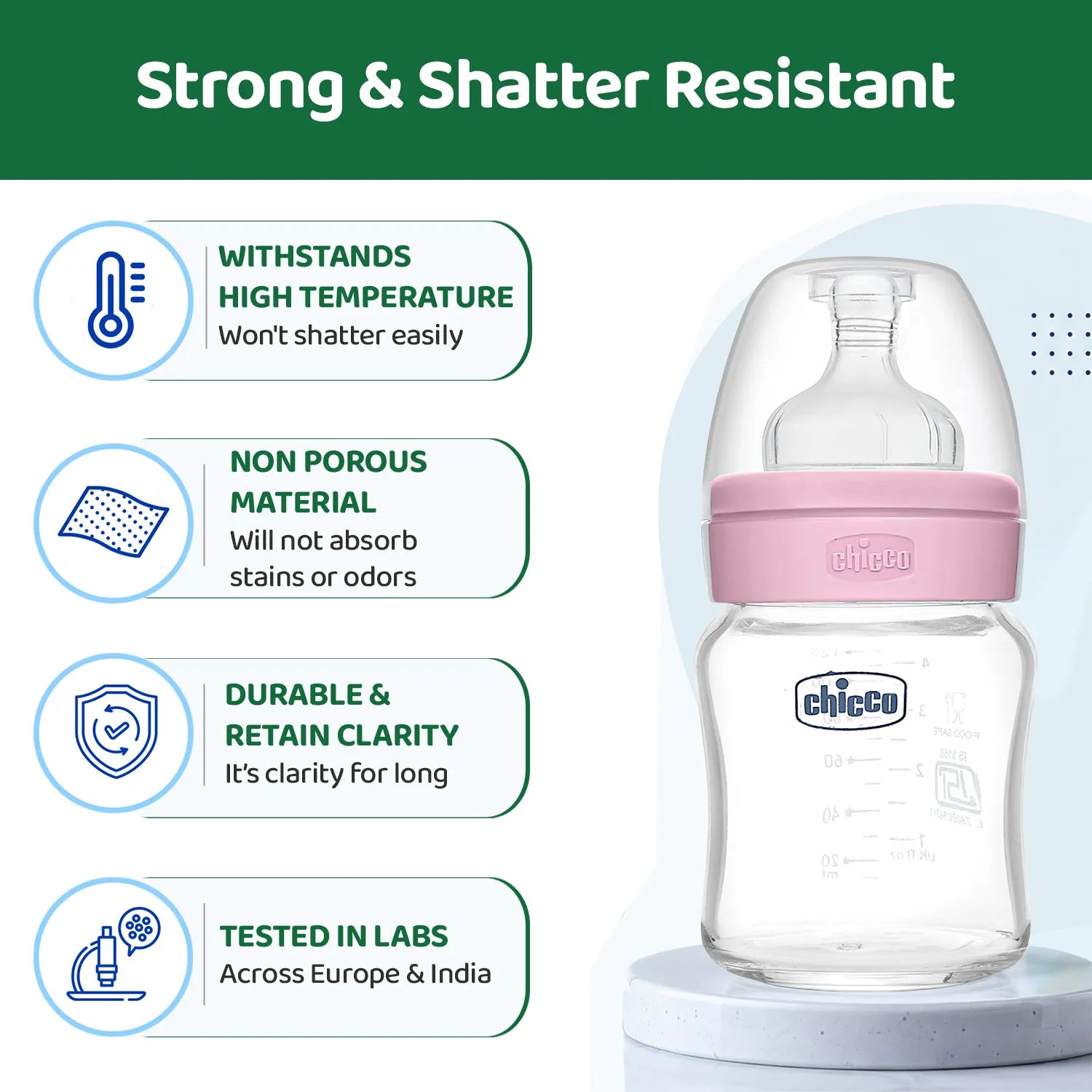 Well Being Glass Feeding Bottle 120ml Pink Slow Flow 0M+