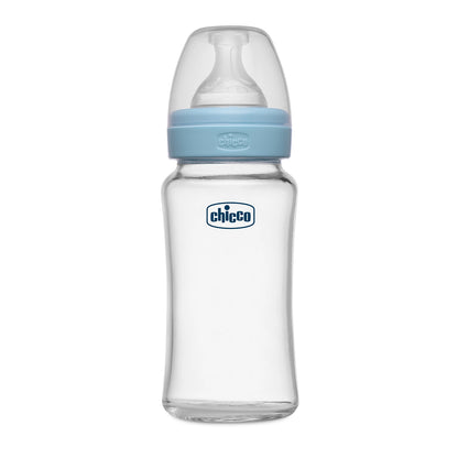 Well Being Glass Feeding Bottle 240ml  Blue Medium Flow 2M+