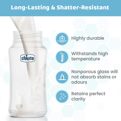 Well Being Glass Feeding Bottle 240ml  Blue Medium Flow 2M+