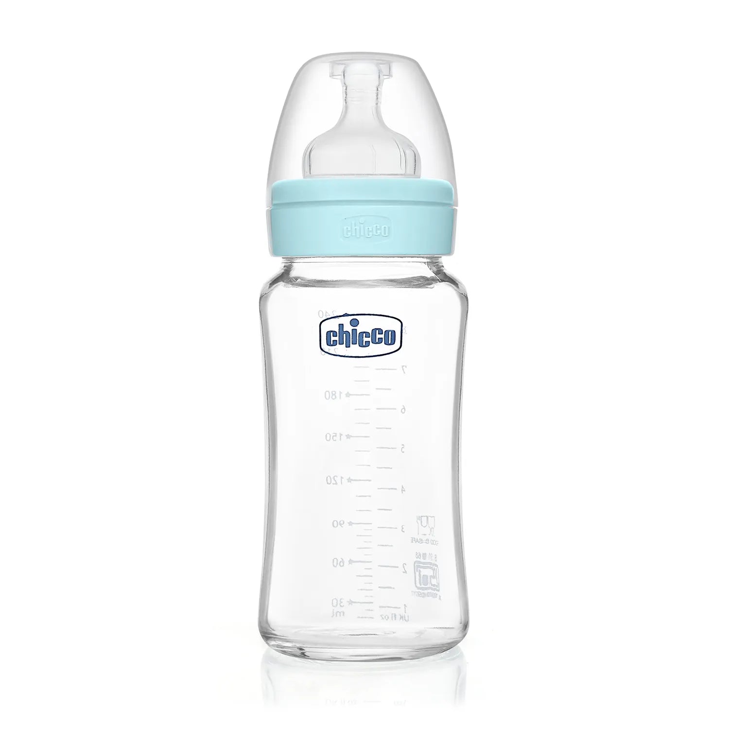 Well Being Glass Feeding Bottle 240ml Blue Medium Flow 3M+