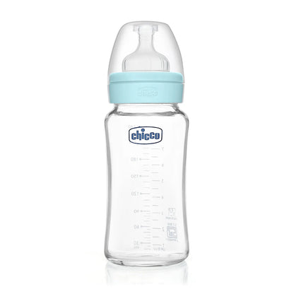 Well Being Glass Feeding Bottle 240ml Blue Medium Flow 3M+