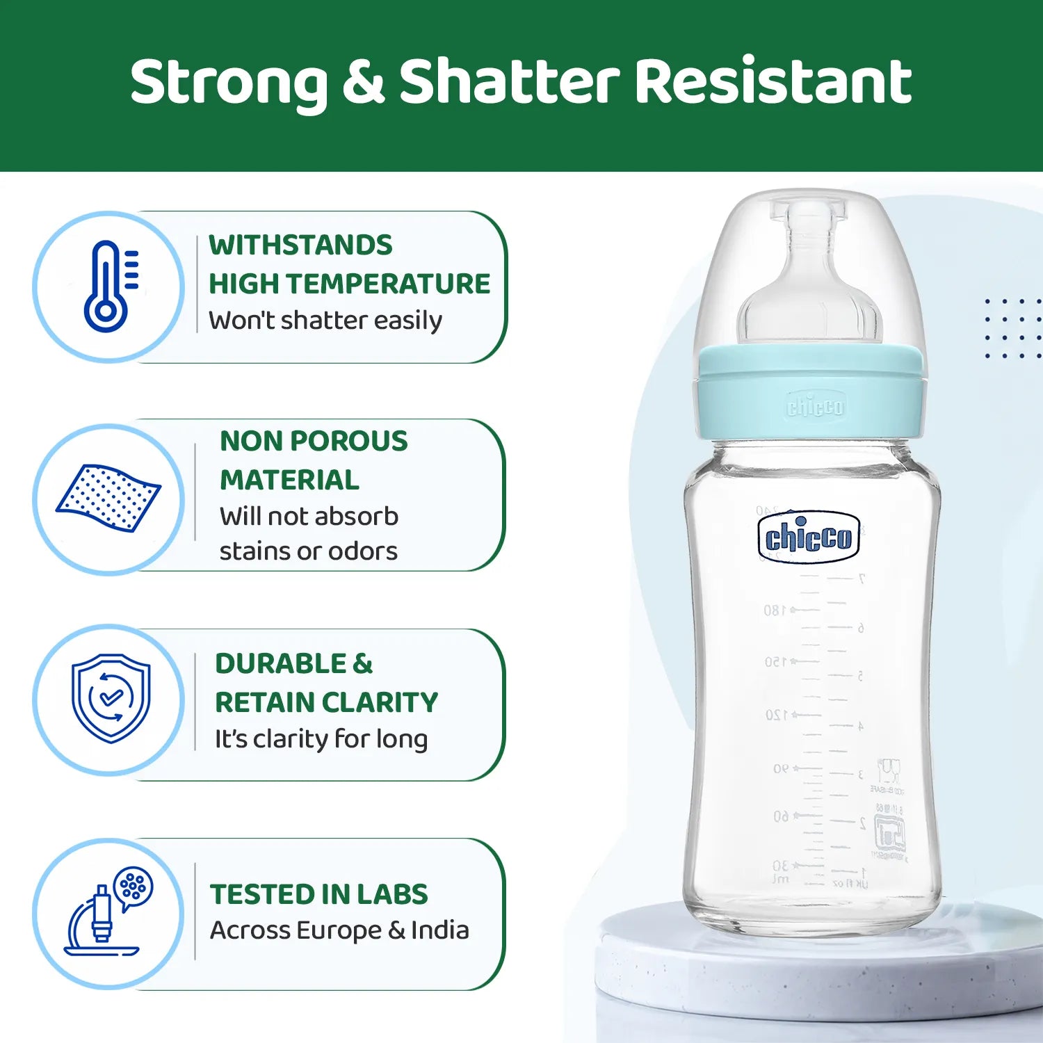 Well Being Glass Feeding Bottle 240ml Blue Medium Flow 3M+