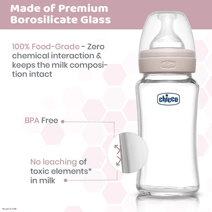 Well Being Glass Feeding Bottle 240ml Neutral Medium Flow 2M+