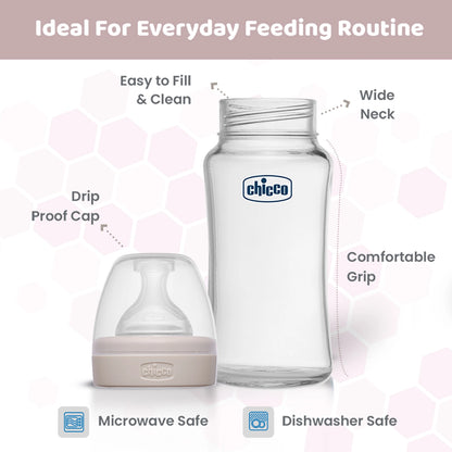Well Being Glass Feeding Bottle 240ml Neutral Medium Flow 2M+