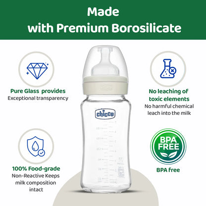 Well Being Glass Feeding Bottle 240ml Neutral Medium Flow 3M+