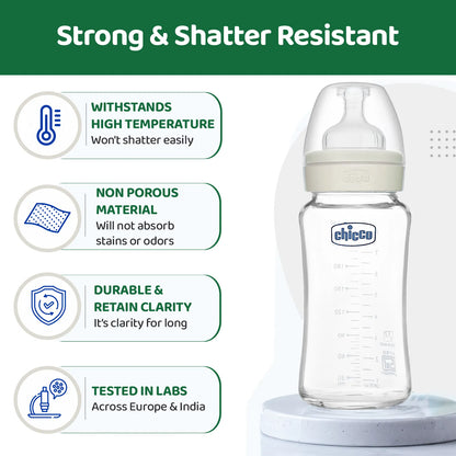 Well Being Glass Feeding Bottle 240ml Neutral Medium Flow 3M+