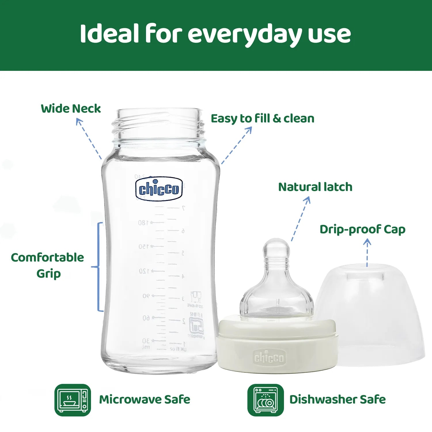 Well Being Glass Feeding Bottle 240ml Neutral Medium Flow 3M+