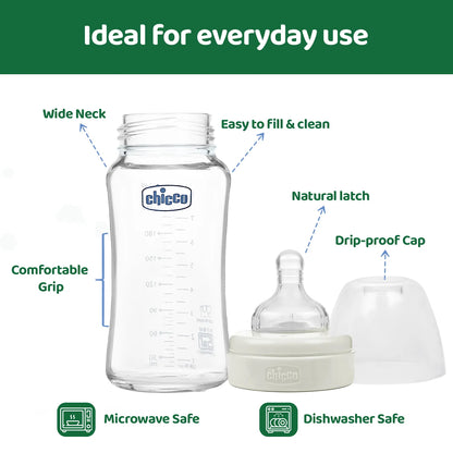 Well Being Glass Feeding Bottle 240ml Neutral Medium Flow 3M+