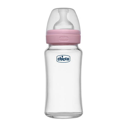Well Being Glass Feeding Bottle 240ml  Pink Medium Flow 2M+