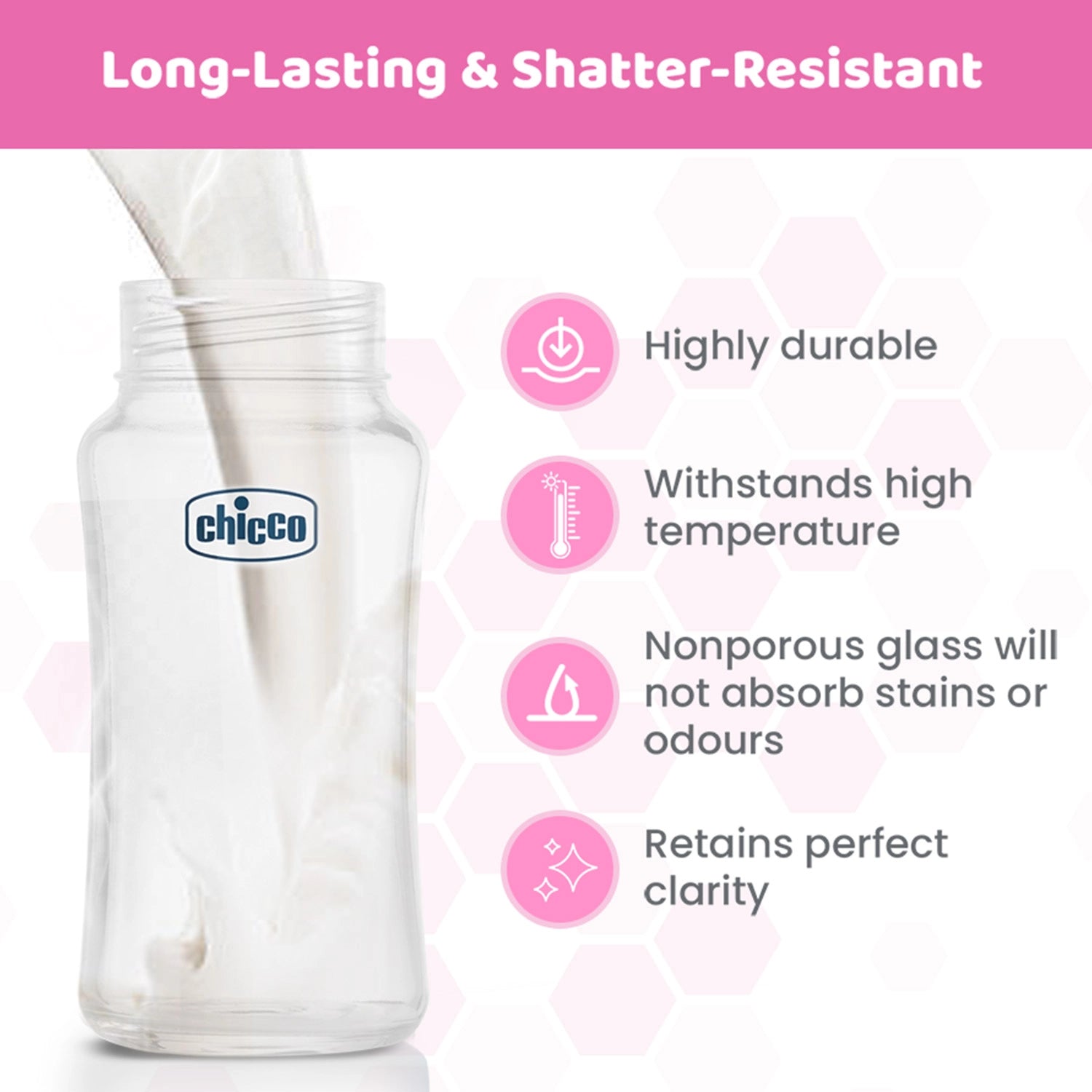 Well Being Glass Feeding Bottle 240ml  Pink Medium Flow 2M+