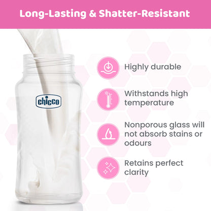 Well Being Glass Feeding Bottle 240ml  Pink Medium Flow 2M+