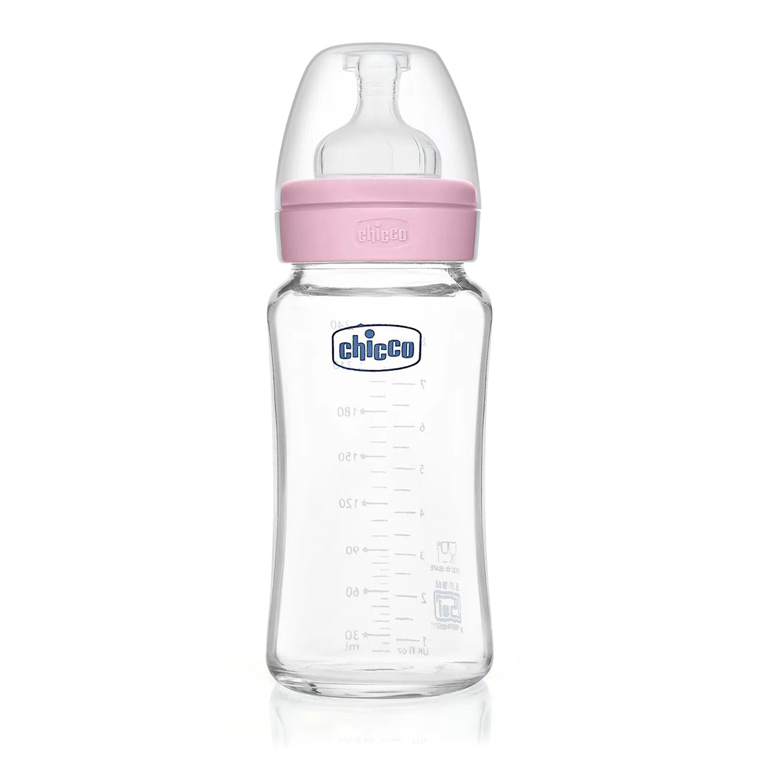 Well Being Glass Feeding Bottle 240ml Pink Medium Flow 3M+