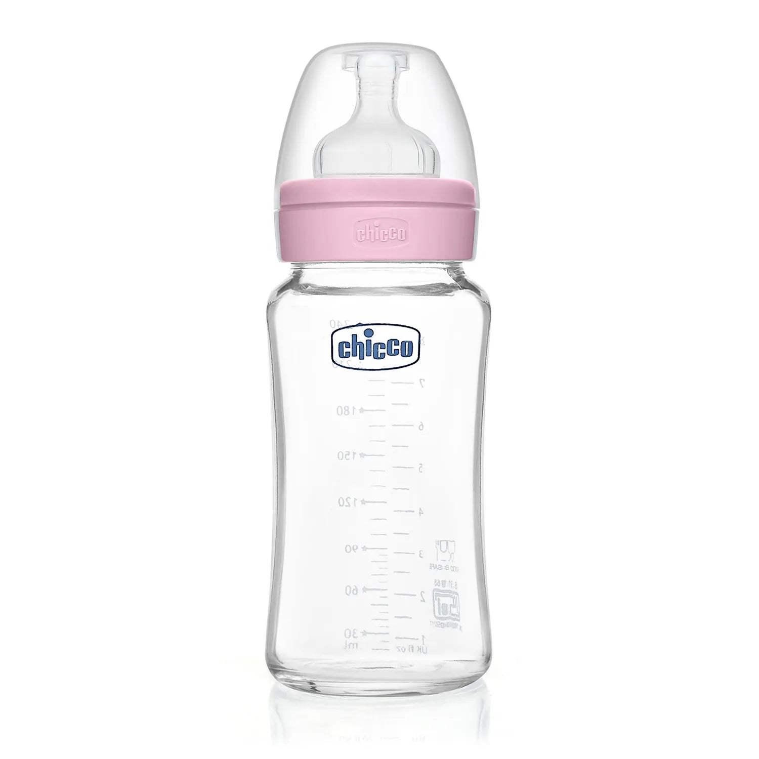 Well Being Glass Feeding Bottle 240ml Pink Medium Flow 3M+