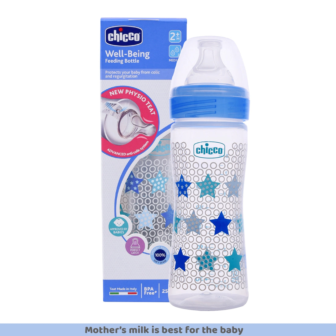 Well Being Medium Flow Baby Bottle 250ml 2M+ Blue