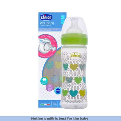 Well Being Medium Flow Baby Bottle 250ml  2M+ Green