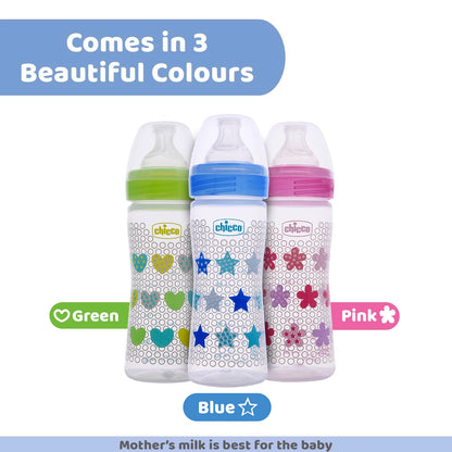 Well Being Medium Flow Baby Bottle 250ml  2M+ Green