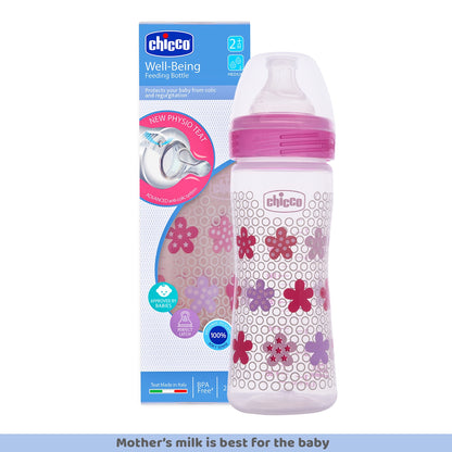 Well Being Medium Flow Baby Bottle 250ml 2M+ Pink