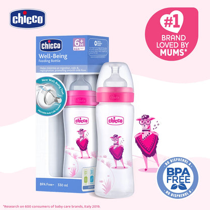 Well Being PP Fast Flow Feeding Bottle Jungle Music 330ml 6M+ Pink