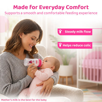 Well Being PP Fast Flow Feeding Bottle Jungle Music 330ml 6M+ Pink