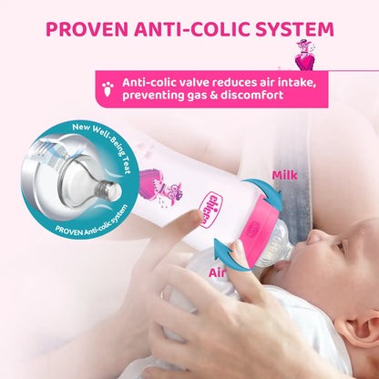 Well Being PP Fast Flow Feeding Bottle Jungle Music 330ml 6M+ Pink
