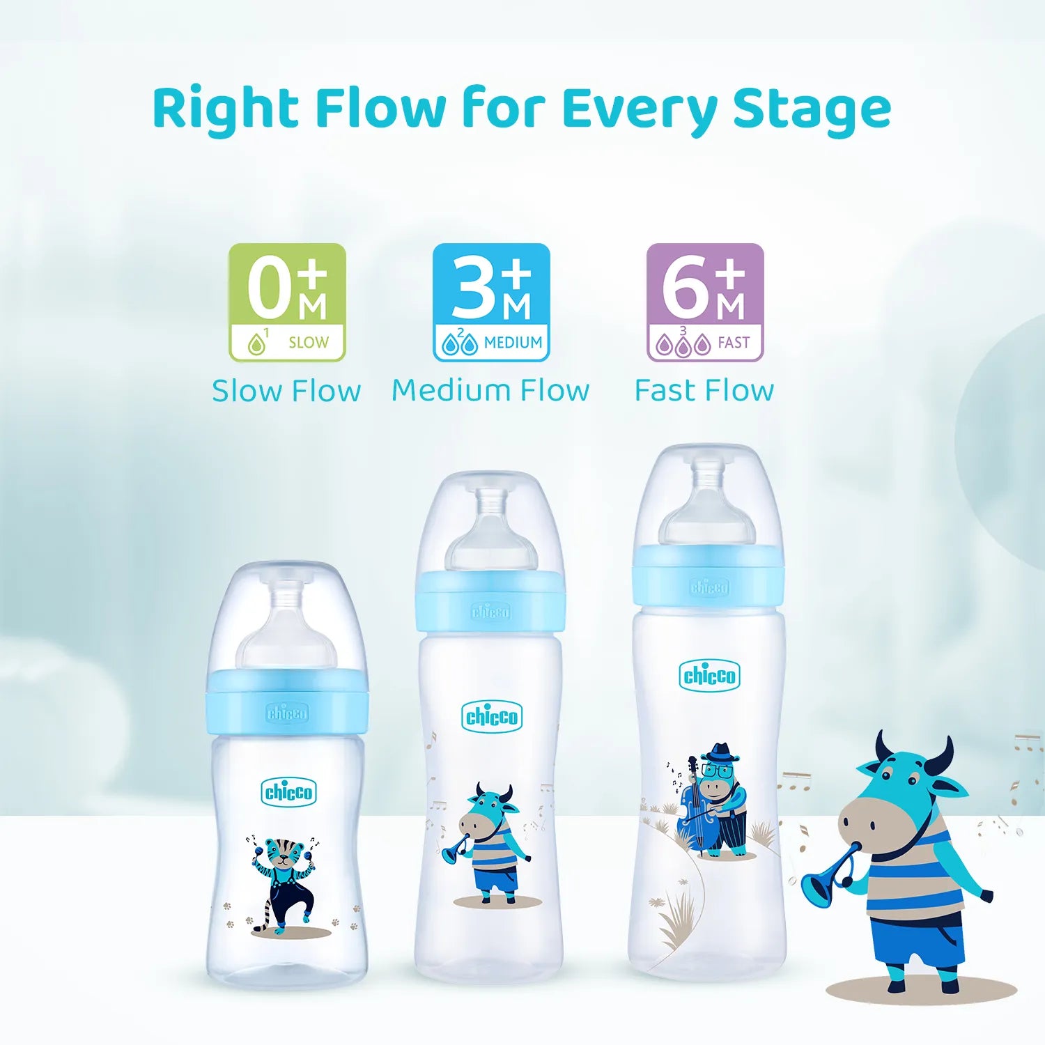 Well Being PP Medium Flow Feeding Bottle Jungle Music 250ml 3M+ Blue