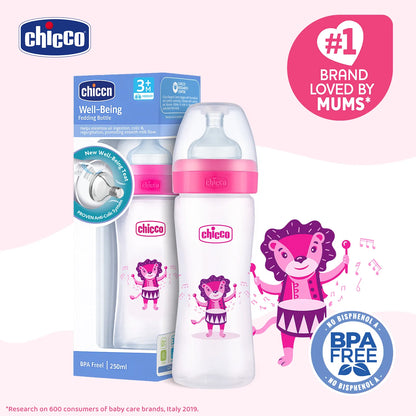 Well Being PP Medium Flow Feeding Bottle Jungle Music 250ml 3M+ Pink