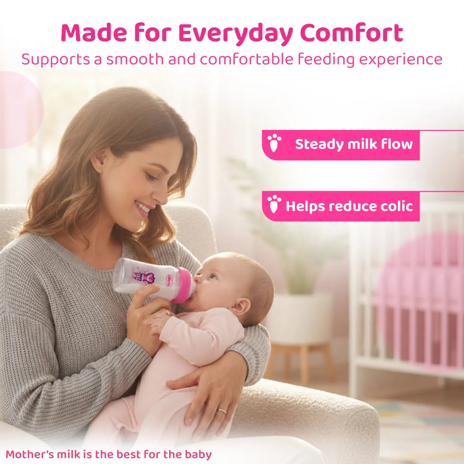 Well Being PP Medium Flow Feeding Bottle Jungle Music 250ml 3M+ Pink