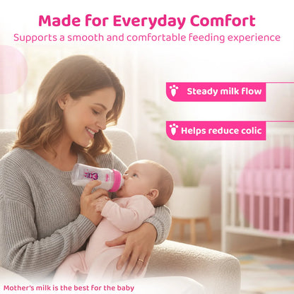 Well Being PP Medium Flow Feeding Bottle Jungle Music 250ml 3M+ Pink