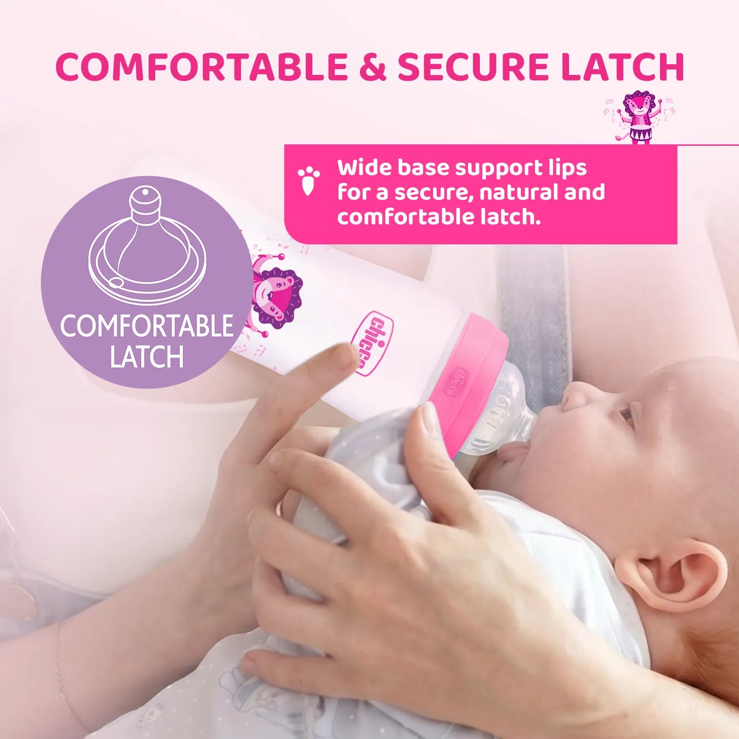 Well Being PP Medium Flow Feeding Bottle Jungle Music 250ml 3M+ Pink