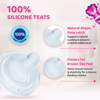Well Being PP Medium Flow Feeding Bottle Jungle Music 250ml 3M+ Pink