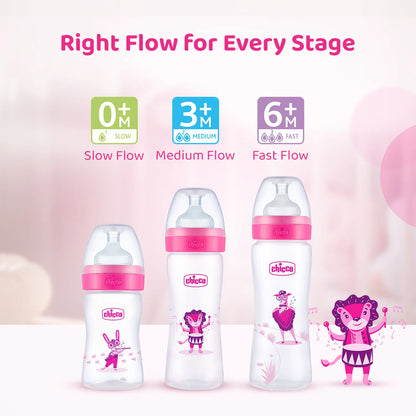 Well Being PP Medium Flow Feeding Bottle Jungle Music 250ml 3M+ Pink