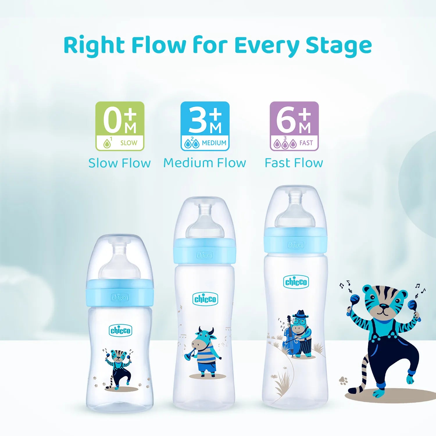 Well Being PP Slow Flow Feeding Bottle Jungle Music 150ml 0M+ Blue